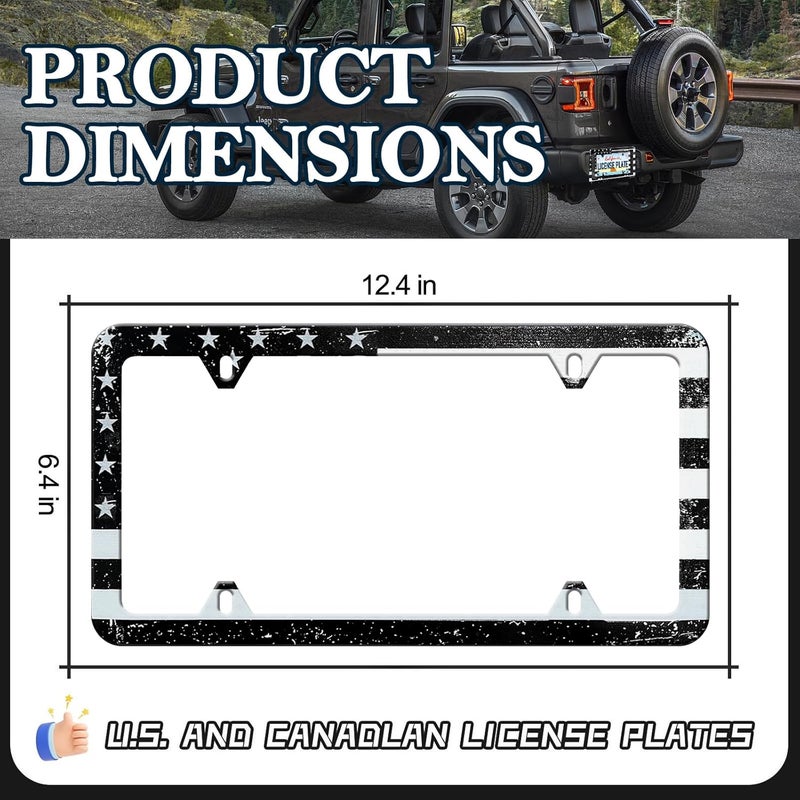 LIN KANG Black American Flag License Plate Frame - 2 Pack Stainless Steel Vintage Patriotic USA Flag License Plate Holder Cover Rust-Proof Auto Parts Decoration with Screws 4 Holes - Image 2